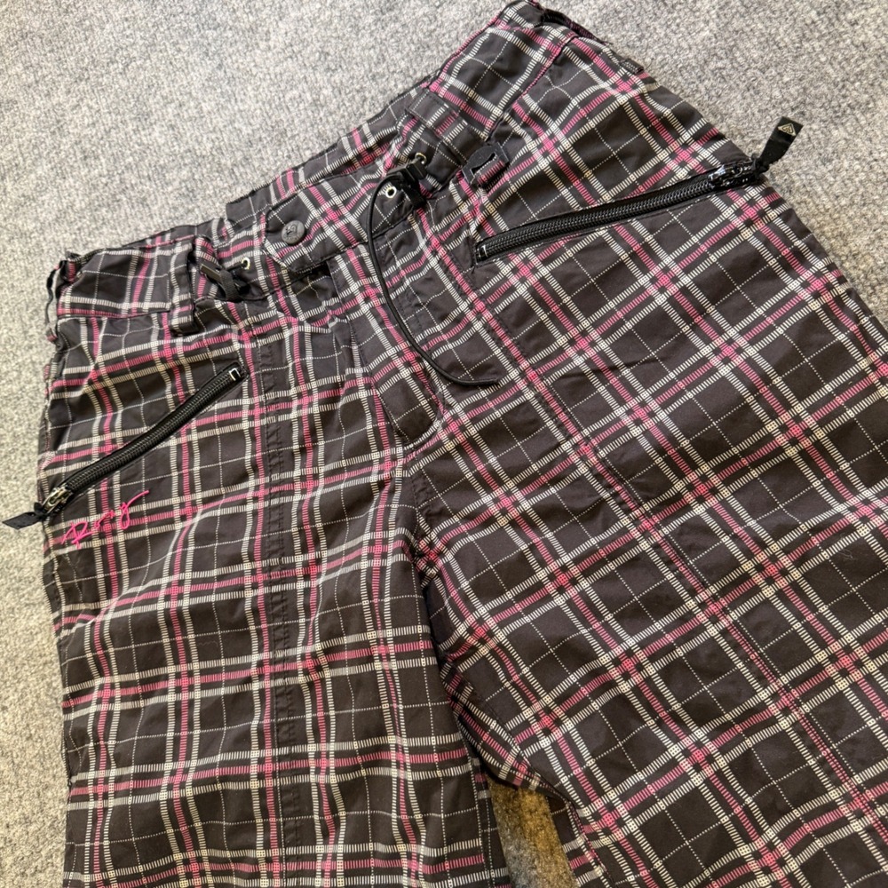 Roxy X-Series Snowboard Pants Womens XS Black Pink Plaid 5K Waterproof Insulated
